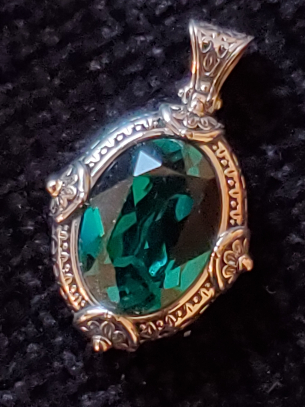 Victorian-Style Sterling Silver & Green Crystal Pendant Necklace